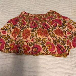 Girls Pink Floral Smocked Waist Skirt